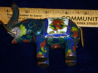 Vintage Chinese Cloisonne Elephant Figure & Cat Figure - Enamel On Brass Metal 3