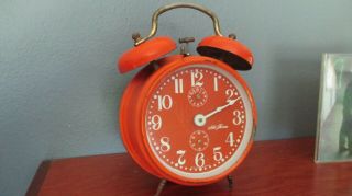 Rare Vintage Seth Thomas Orange Windup Alarm Clock Germany