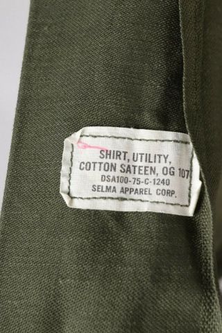 Vintage 70s Cotton Sateen OG - 107 Utility Uniform Shirt USA Mens Size Medium 6