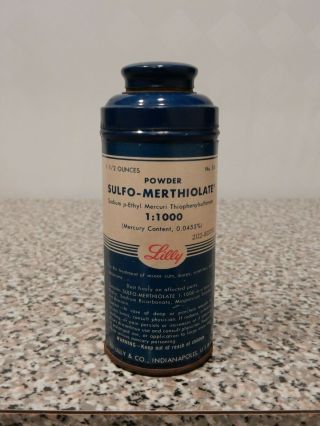 Vintage Eli Lilly Sulfo - Merthiolate Powder In Tin Shaker Bottle