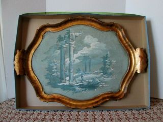 Vtg.  Large Italian Florentine Gilt Gold Tole Wood Tray - - 29 "