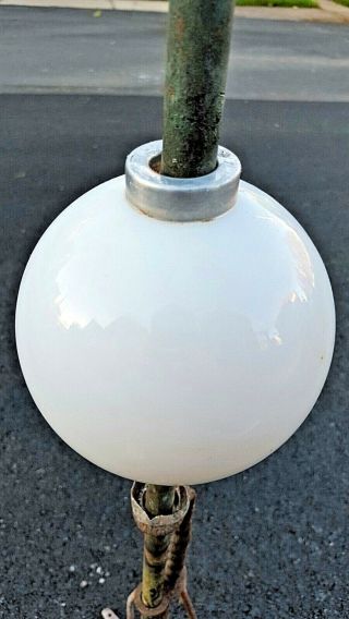 Antique Copper Lightning Rod Weathervane Spear Point Tip Milk Glass Ball 46 