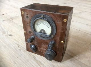 Antique Vintage Volt Meter,  Early,  Wood Case,  Knobs,  Brass Screws,  Steampunk,  Retro