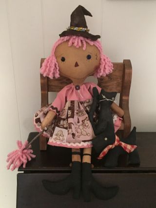 Primitive Folk Art Raggedy Ann Doll Teddie Pet Rescue Witch / Rescue Dog Cat 5