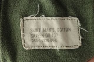 Vtg Men ' s 1960s Vietnam War US Army Sateen Uniform Shirt 60s Med Short 6371 3