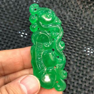 Collectible Chinese Green Jadeite Jade Carved Phoenix & Ruyi Handwork Pendant