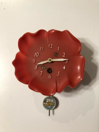 Vintage Lux Clock Mfg.  Co.  Waterbury Novelty Red Flower Clock Darling