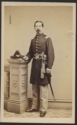 Civil War Cdv Union Officer With Sword Albany Ny Backmark
