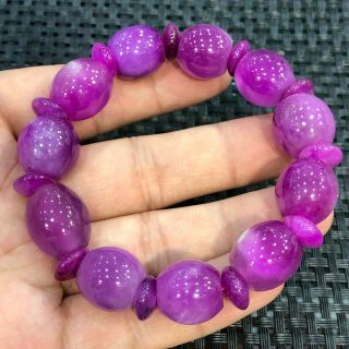 Chinese Collectible Rare Purple Jadeite Jade Drum Beads Handwork Lady 