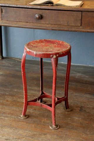 Vintage 1930s Toledo Stool Industrial Metal Drafting Table Chair Workbench Red