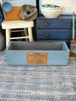 Small Antique Wood Cheese Box Robins Egg Blue Milk Paint Seed Label Freeshipping