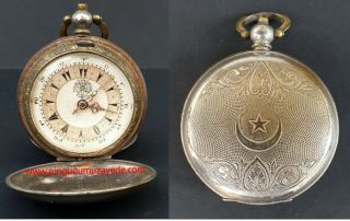 Turkey / Ottoman Pocket Watch With Moon Star 800.  Silver,  52 Mm