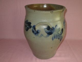Antique 19th C Stoneware Flower Decorated Ovoid Pennsylvania 3 Gal Crock 12 7/8 