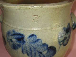 Antique 19th C Stoneware Flower Decorated Ovoid Pennsylvania 3 Gal Crock 12 7/8 