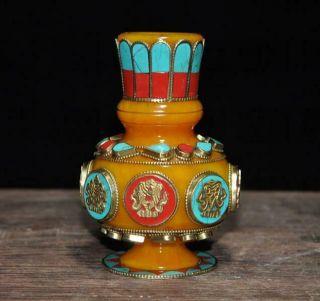 Chinese Hand - Made Beeswax Inlay Matsuishi Eight Treasures Vase