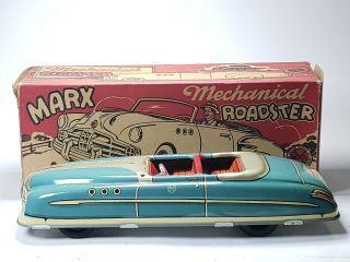 1940s - 50s Marx Mechanical Roadster Tin Toy Car Windup W/ Box