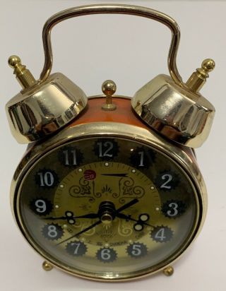 Vintage 1970’s Shanghai China Orange & Gold Wind - Up Alarm Clock Rare