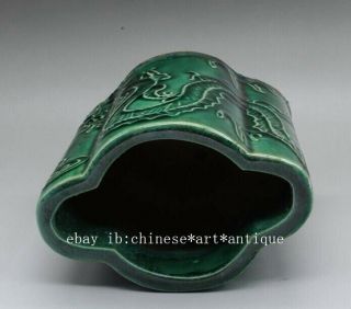 Chinese old hand - made green glaze porcelain dragon pattern brush pot c02 5