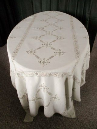 Vintage Lefkara Tablecloth - Hand Embroidered - Linen - 60 " X 96 "