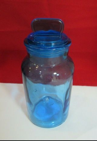 Vintage Large 8 " Colonial Blue Glass Apothecary Jar Craft Canister
