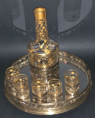 French Louis Xvi Style Solid Silver Gold Gilt Enamel Crystal Glass Liquor Set