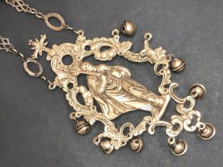 Rare Solid Silver Religious Figural Saint Figure Baby Rattle Bells