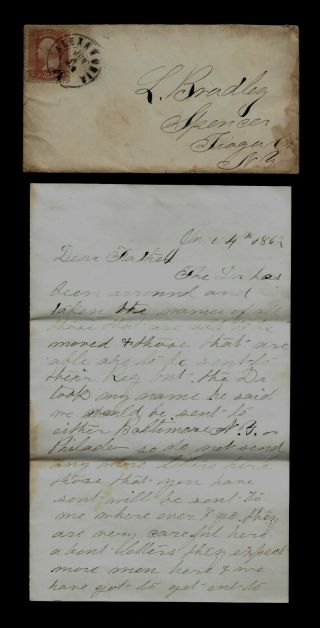32nd York Infantry Civil War Letter - Mansion House Hospital Alexandria,  Va