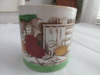 Antique child ' s cup,  LITTLE GIRLS,  transferware,  VERY EARLY PRIMITIVE CUP 3