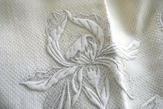 Antique Finest Appenzell Embroidered Oversized Guest Linen Towel