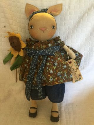 Primitive Handmade Spring Easter Bunny Rabbit Doll With Sunflower