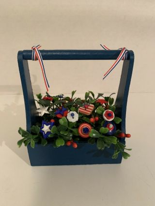 Vtg Button Bouquet/blue Tote - July 4th,  Patriotic,  Red White Blue,  Country Decor