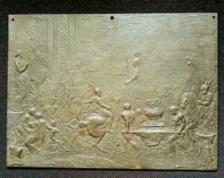 Antique Bronzed Cast Iron Bas Relief Plaque Neoclassical Greek Roman Soldier