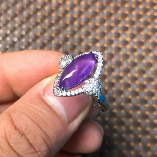 Chinese 925 Silver & Purple Jadeite Jade Horse Eye Shape Handwork No.  7.  5 - 12 Ring 2