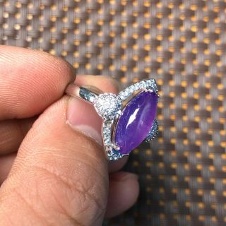 Chinese 925 Silver & Purple Jadeite Jade Horse Eye Shape Handwork No.  7.  5 - 12 Ring 3