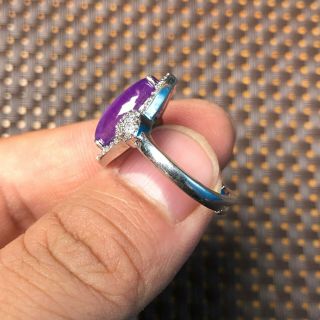 Chinese 925 Silver & Purple Jadeite Jade Horse Eye Shape Handwork No.  7.  5 - 12 Ring 4