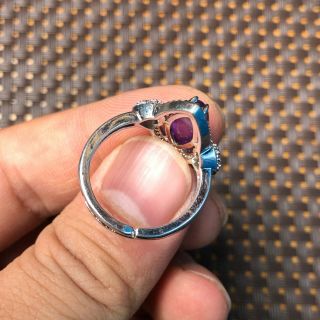 Chinese 925 Silver & Purple Jadeite Jade Horse Eye Shape Handwork No.  7.  5 - 12 Ring 5