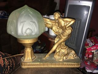 Antique Art Nouveau Era Lady Statue Nude Woman With Boa Type Wrap Old Lamp