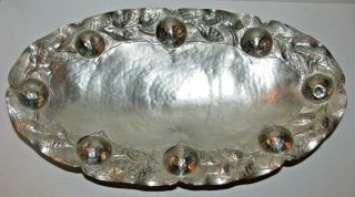 European Arts & Crafts Mission Style Hammered Pewter & Brass Footed Bowl / Fruit
