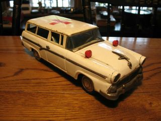 Large Vintage Tin Friction Bandai 1956 Ford 2 - Dr Ambulance