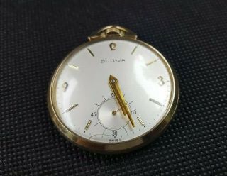 VINTAGE BULOVA SWISS MADE 17 JEWEL POCKET WATCH 10K ROLLED GOLD PLATE 3