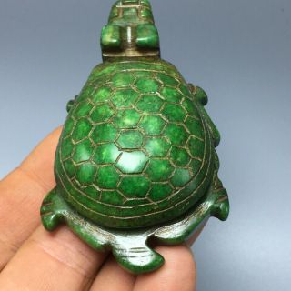 101g Chinese old natural green jade Hand - Carved statue tortoise auspicious 50 3