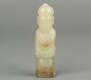 Chinese Exquisite Hand - Carved Ancient People Carving Hetian Jade Statue