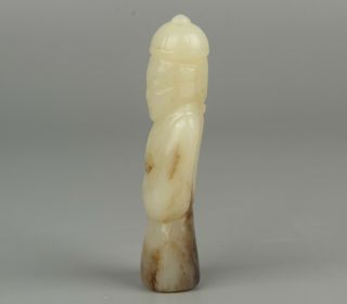 Chinese Exquisite Hand - carved Ancient people carving Hetian jade statue 4