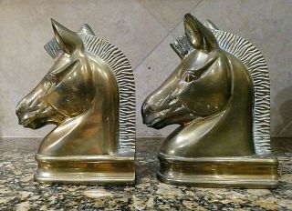 Mcm Mid Century Solid Brass Stylized Horse Head Book Ends Bookends Chess Piece