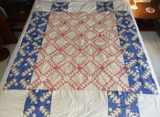 Antique Vtg Pa 30s 40s Quilt Top Throw Twin Red White Blue Feedsack Geese Flying