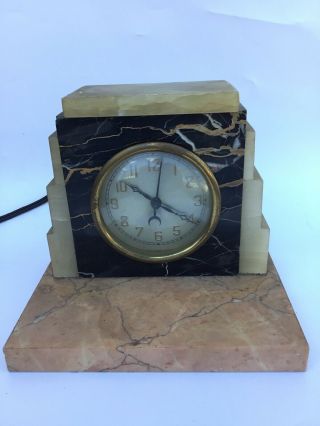 Antique Art Deco Ornate Alabaster Marble Electric Desk/ Mantle Clock As Found