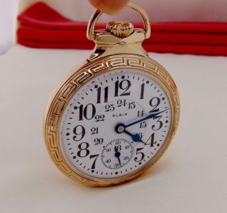 1918 Elgin Father Time 21 Jewels 24h Dial Rr Grade In 10 K Gold Filled Case Runs