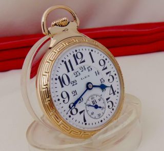 1918 ELGIN FATHER TIME 21 Jewels 24H DIAL RR GRADE in 10 K GOLD FILLED CASE RUNS 2