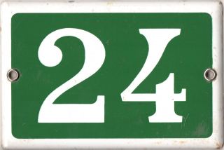 Old Green French House Number 24 Door Gate Plate Plaque Enamel Metal Sign Steel