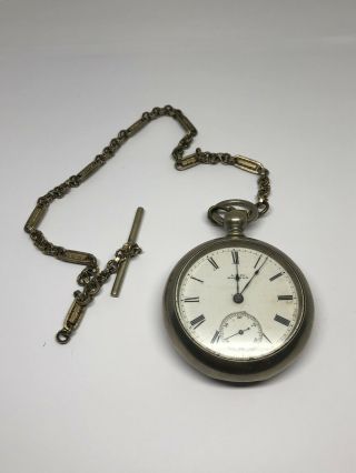 Waltham Ps Bartlett Model 1877 Size 18 Pocket Watch W/ Chain C.  1882